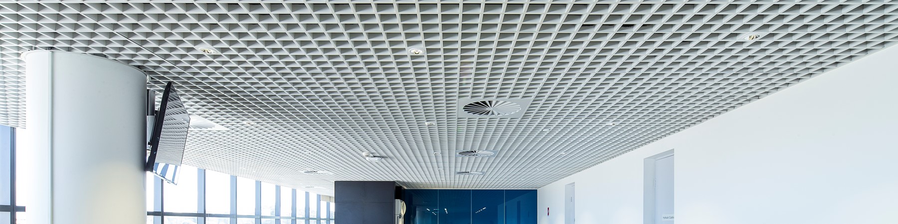 An open cell grid ceiling