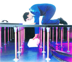 Demonstrating the use of a computer floor